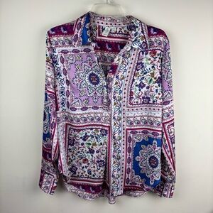 Joie Floral bandana print Button front woven blouse size medium